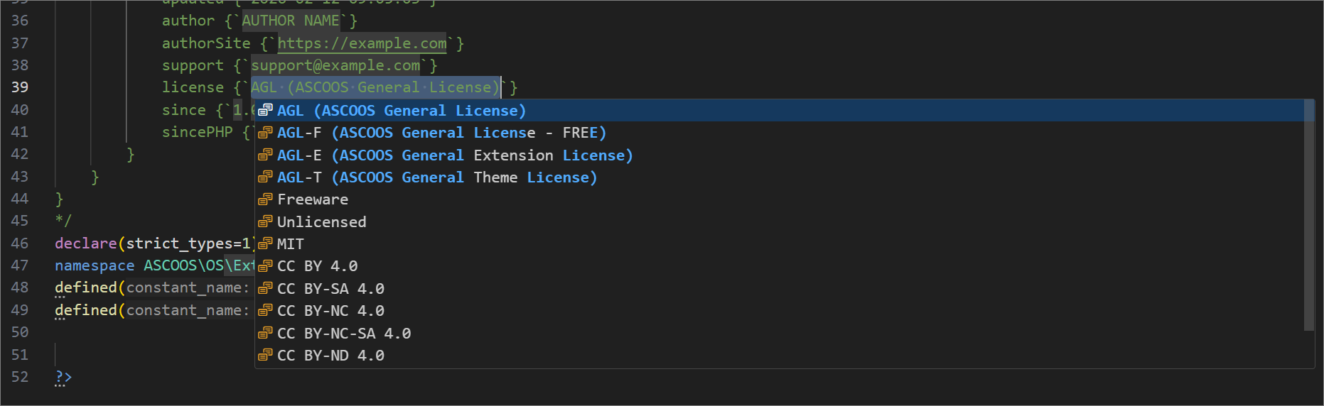 License Selection