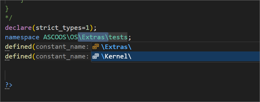 Namespace class type selection